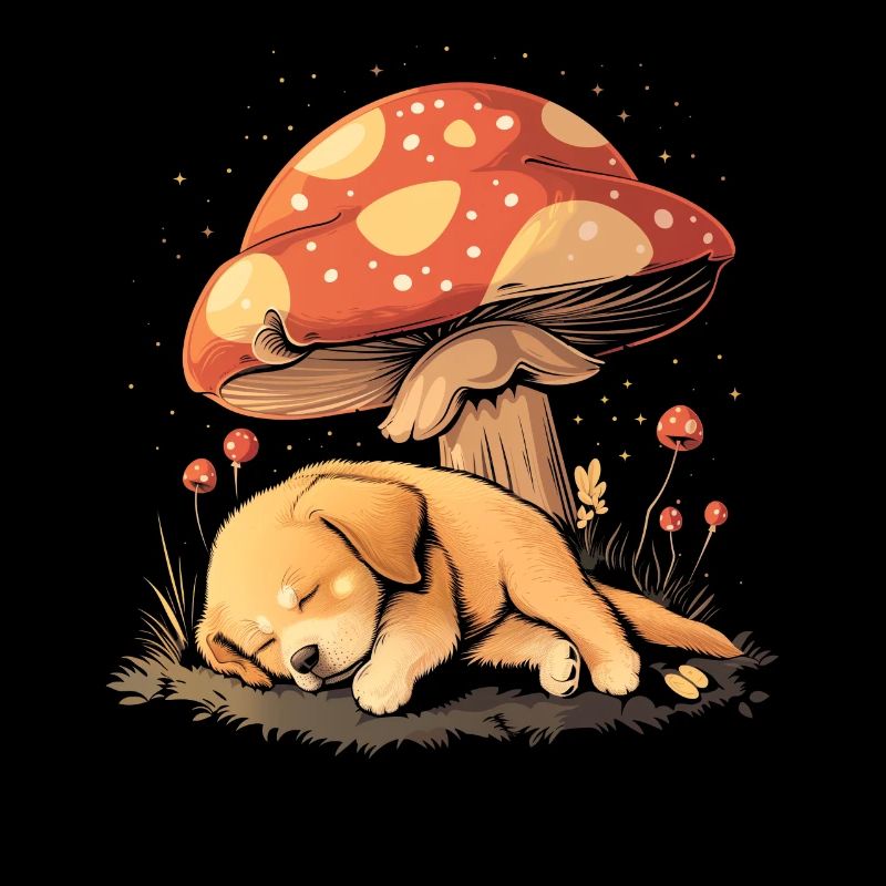 Cottagecore Esthétique Chien Dormant Champignon Sorcière