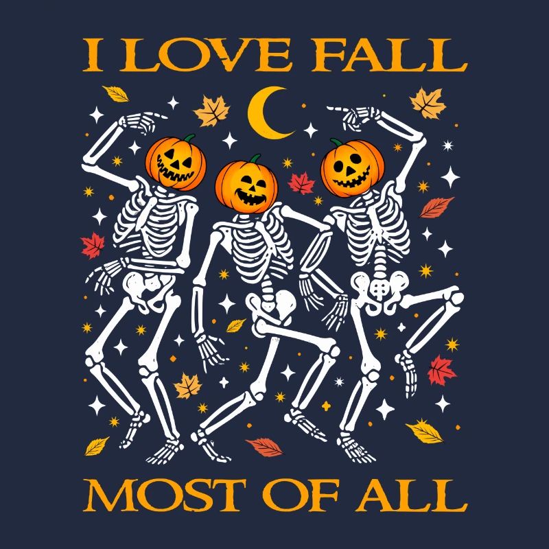 I Love Fall Funny Dancing Skeletons Autumn Fall