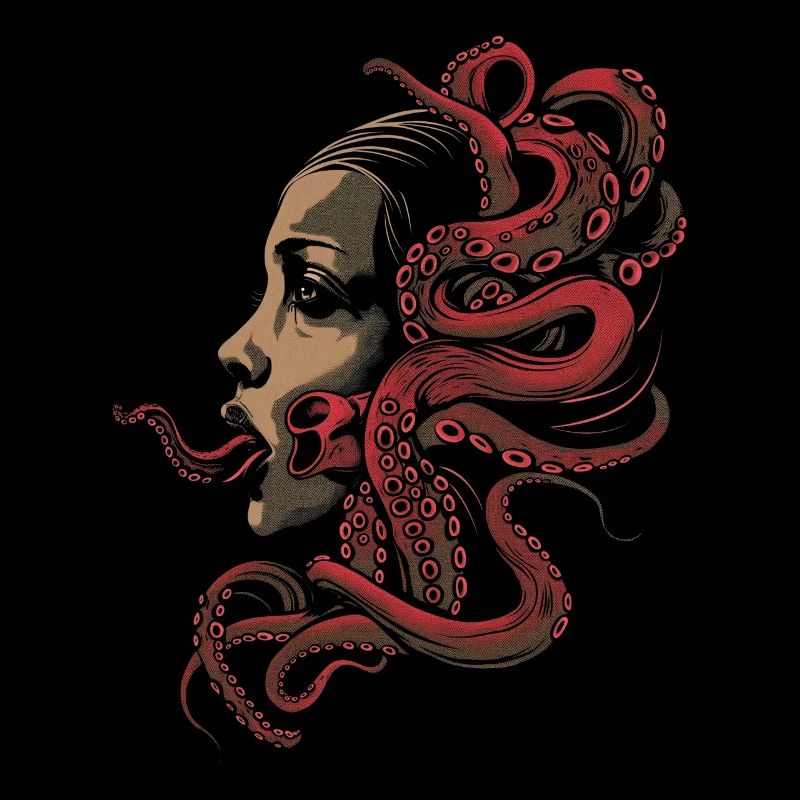 Weirdcore Ästhetischer Oktopus Frau Gesicht Grusel