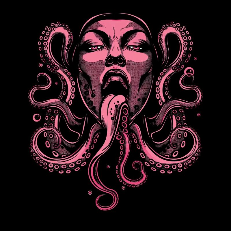 Weirdcore Ästhetischer Oktopus Frau Gesicht Grusel