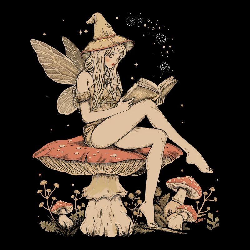 Cottagecore esthétique fée livre champignon sorcière fée