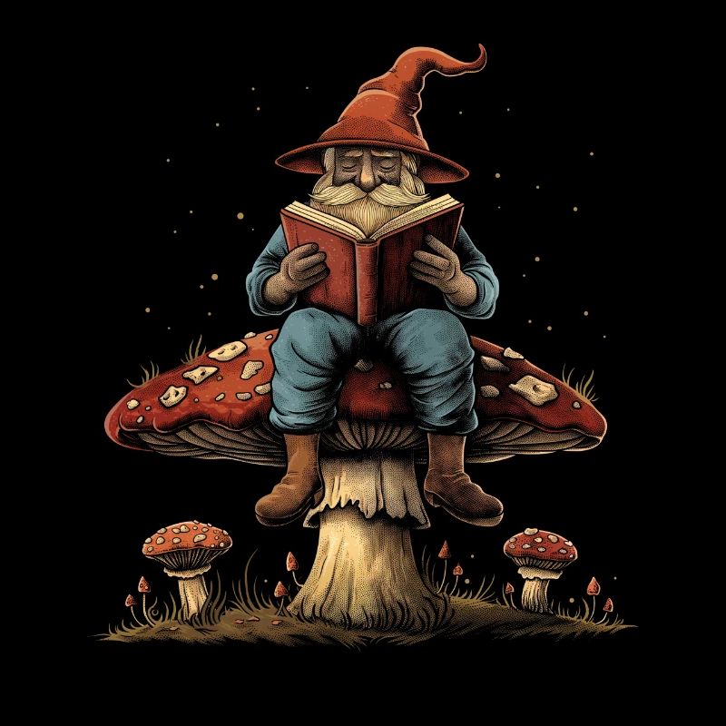 Cottagecore esthétique elfe lecture livre champignon sorcière