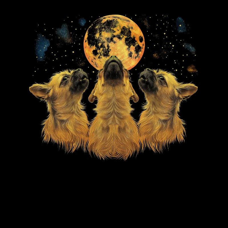 Brussels Griffon Dog Howling Moon