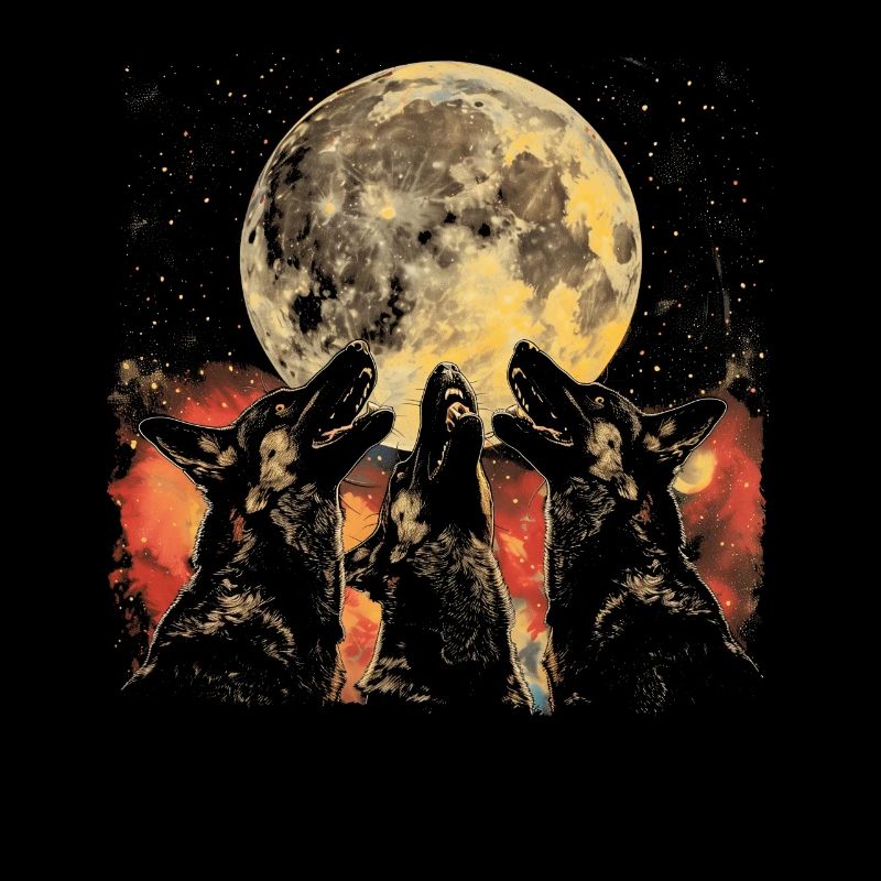 German Shepherd Howling Moon