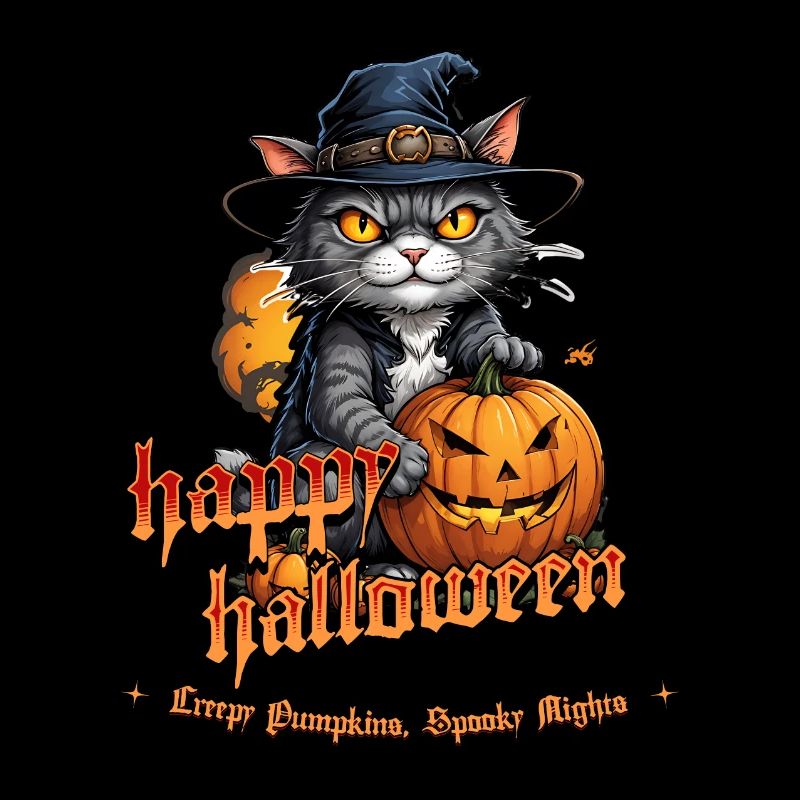 Halloween Cat with Pumpkin