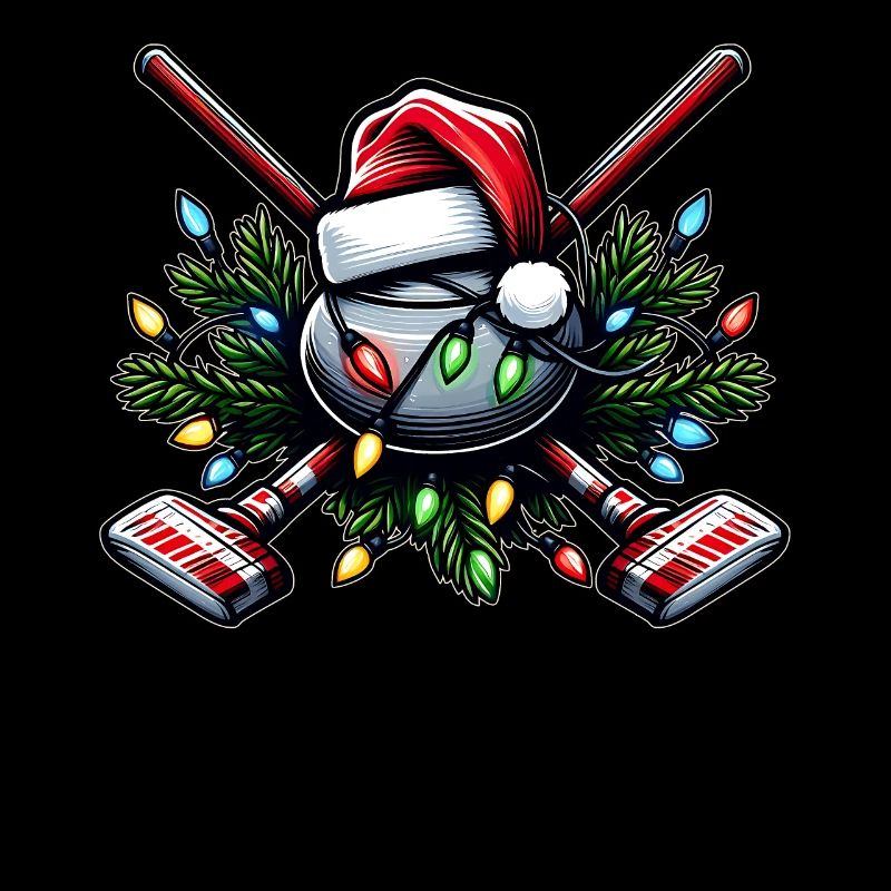 Curling Stone Player Santa Hat Xmas