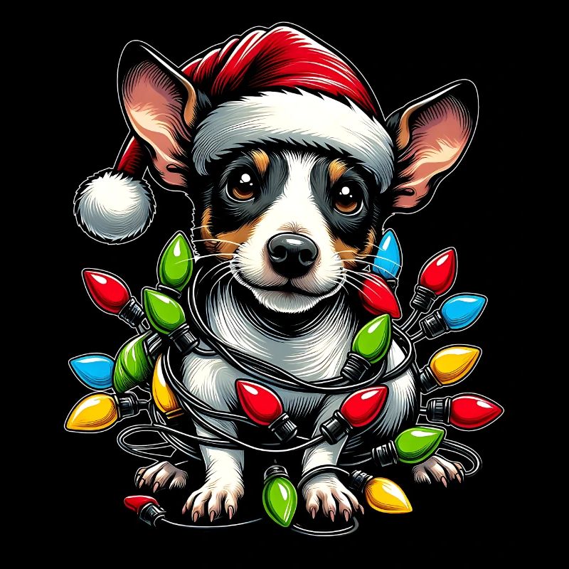 Mignon Rat Terrier Chien Chapeau de Noël Noël