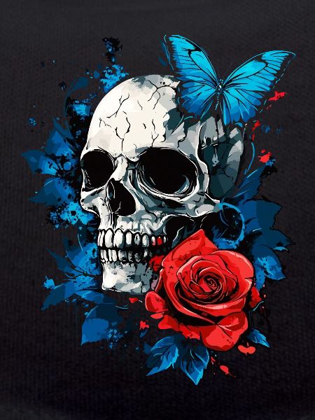 Crâne, Crâne, Papillon, Rose, Fleur