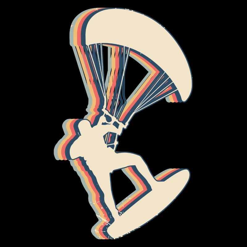 Kitesurf Kite Surfer Rétro Line Art