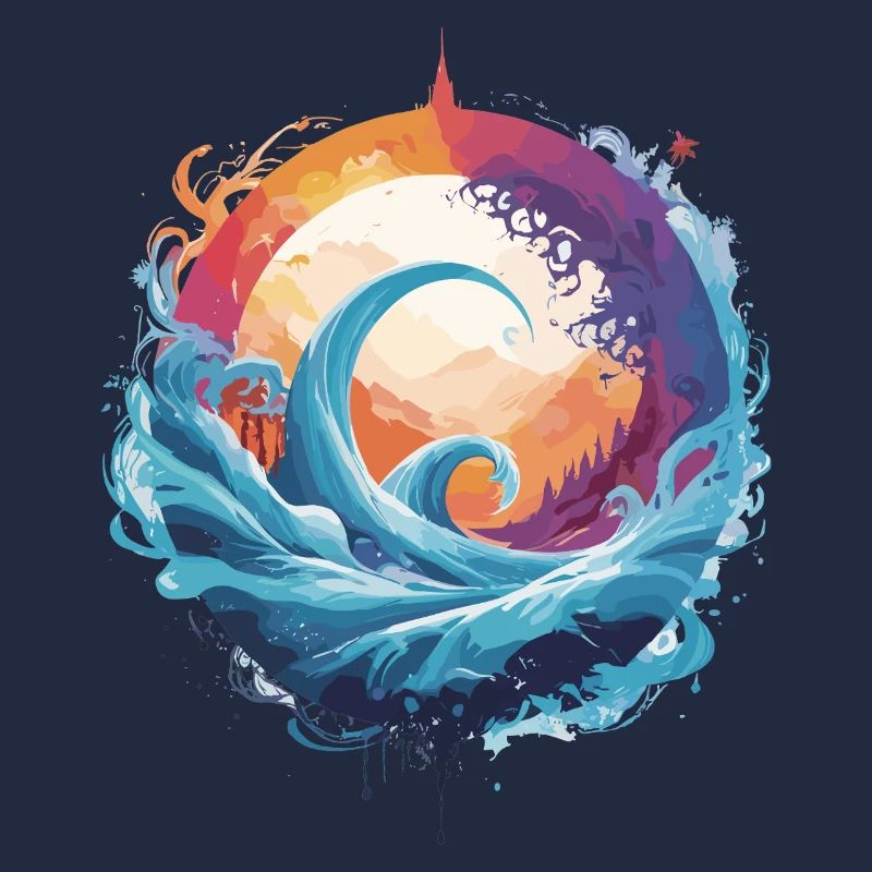 Dynamic wave and moon circle