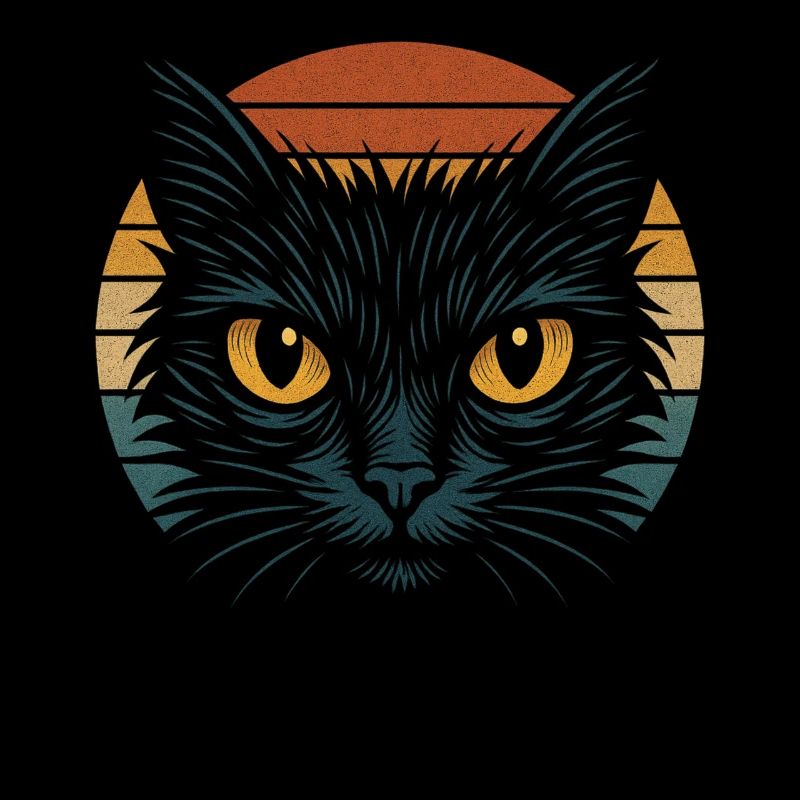 Oeil de Chat Jaune Rétro Coucher de Soleil Chat Vintage