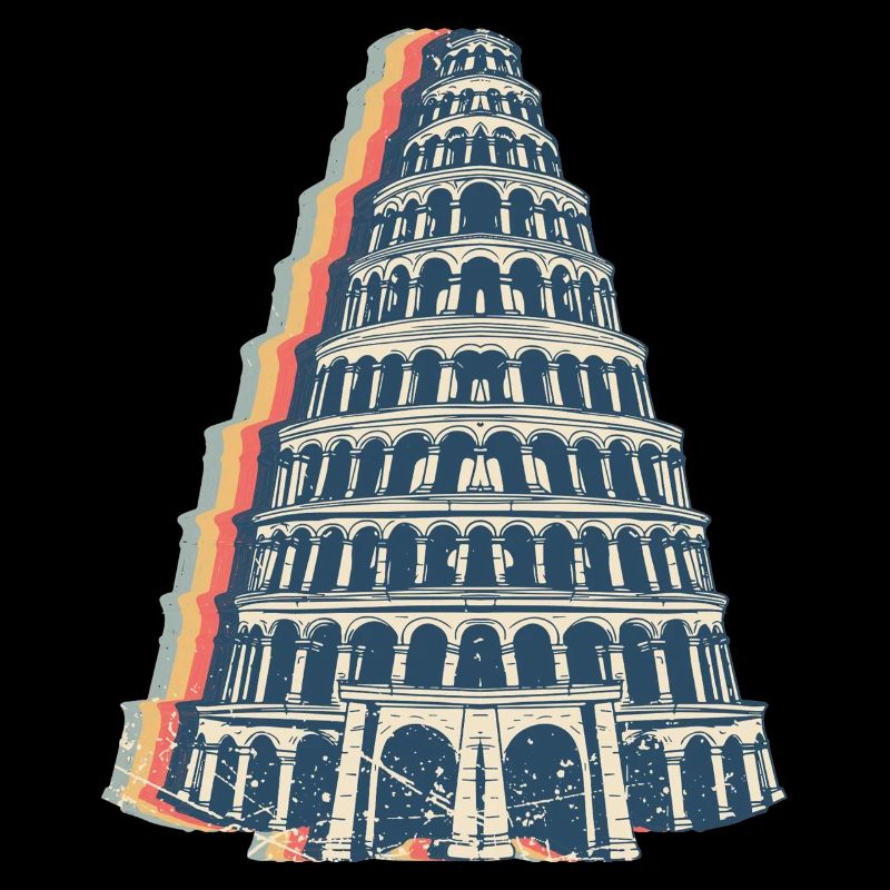 Tour de Babel Bible Rétro Line Art
