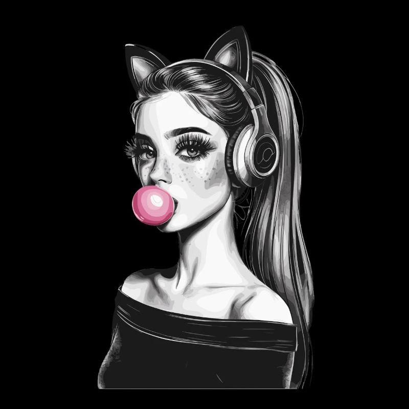 Filles élégantes avec des oreilles de chat et des écouteurs