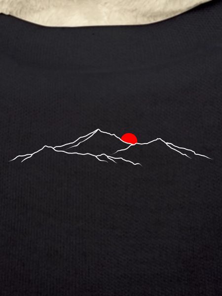 Mountain with red sun