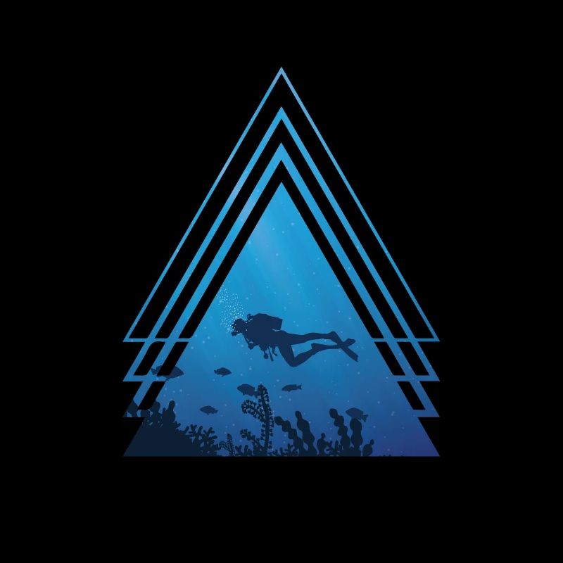 Ocean - diver swims with fish, triangle