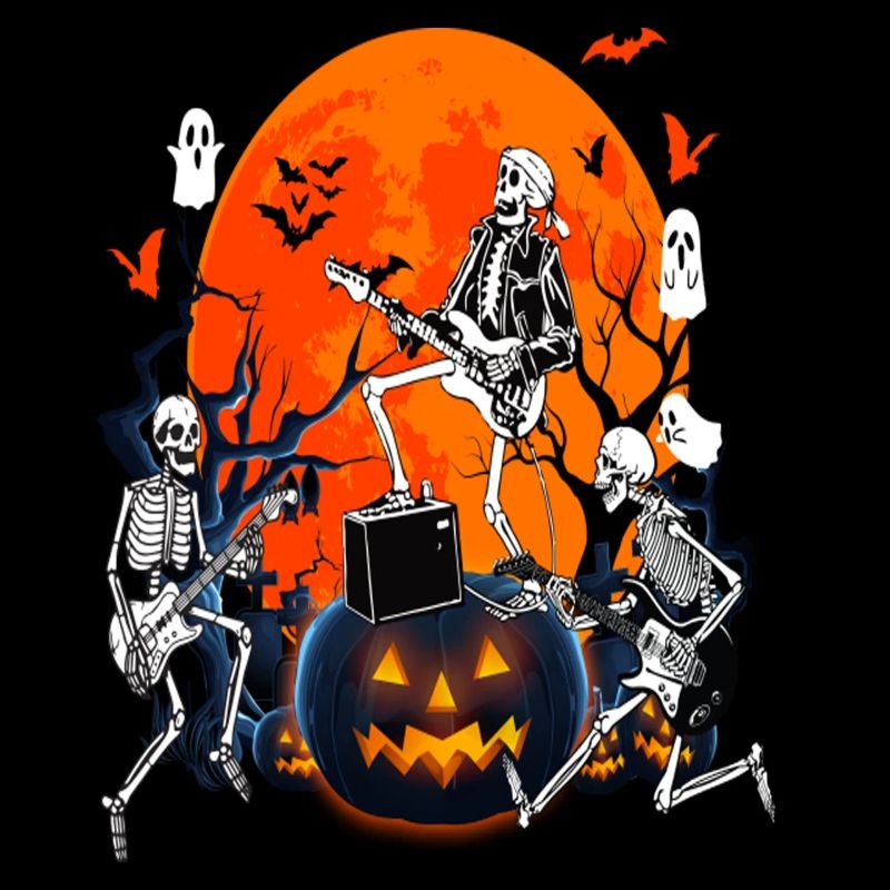 Skeleton Dancing Halloween Guitar T Shirt