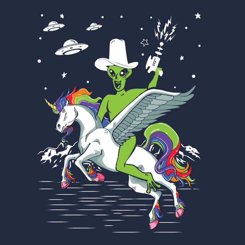 Alien reitet Einhorn Unheimlich