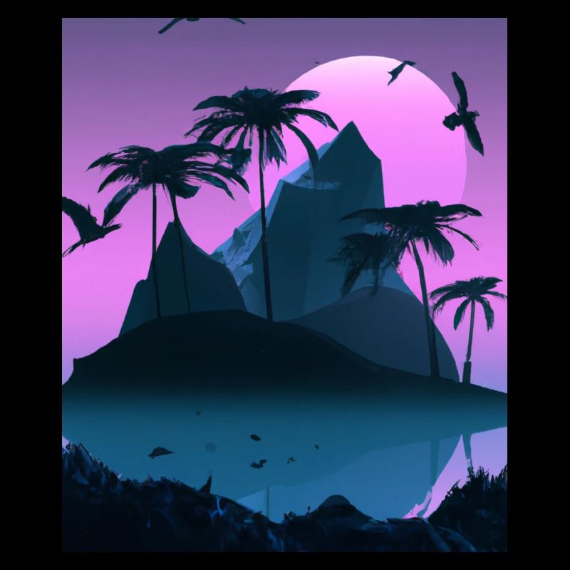 Vaporwave Aesthetic Tropical Island Palm Trees