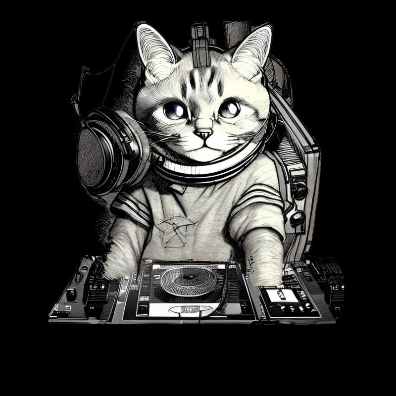 DJ cat avec table de mixage