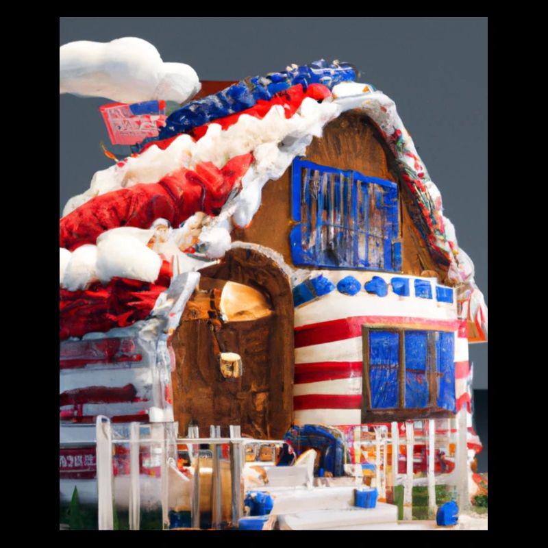 American Christmas Gingerbread House with US