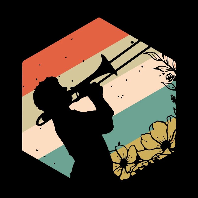 Posaune mit Blumen Retro Hintergrund