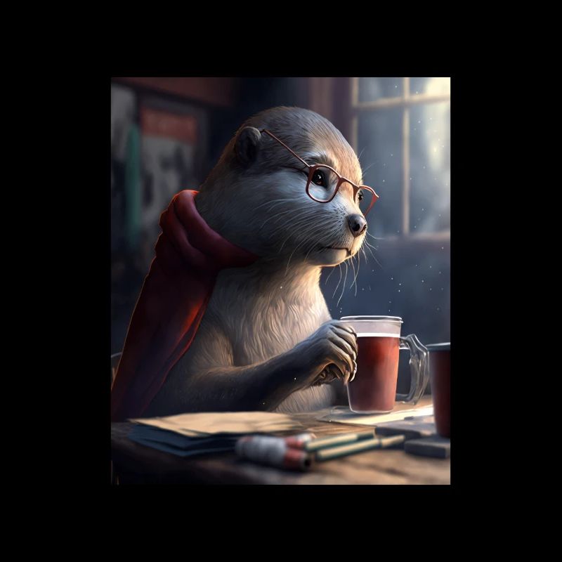 Otter Lovers Nerd Otter Drinking Coffee