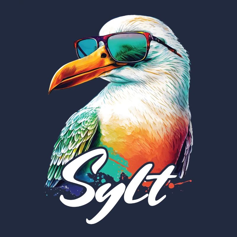 Sylt Urlaub coole bunte Möwe mit Sonnenbrille