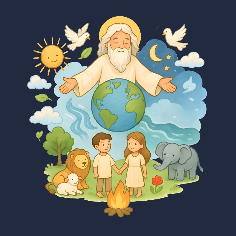 Schöpfungsgeschichte Kinder Design Gott & Tiere