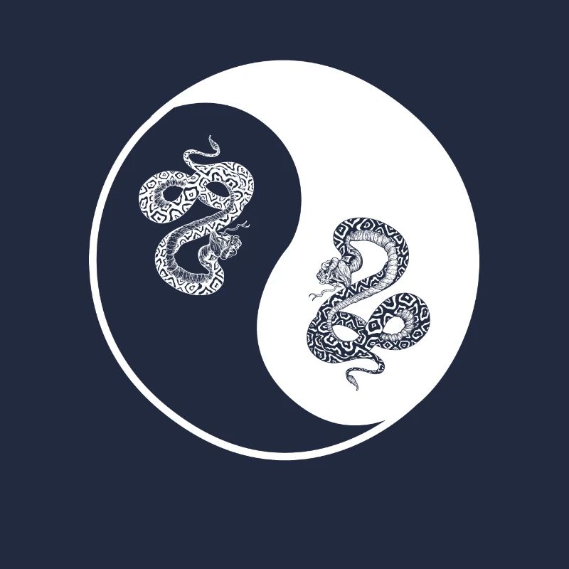 Yin and Yang snakes on a black background