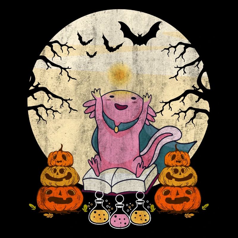 Cute Halloween Axolotl Scary Pumpkins