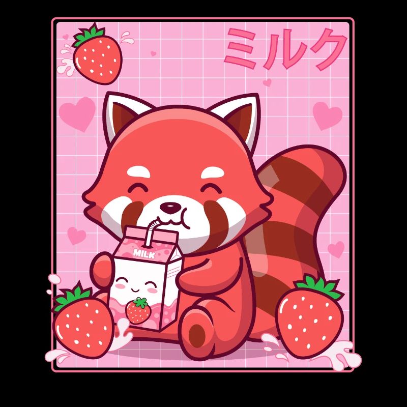 Kawaii Red Panda Erdbeer-Milch-Shake Otaku