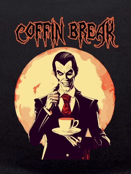 A vampire drinking coffee