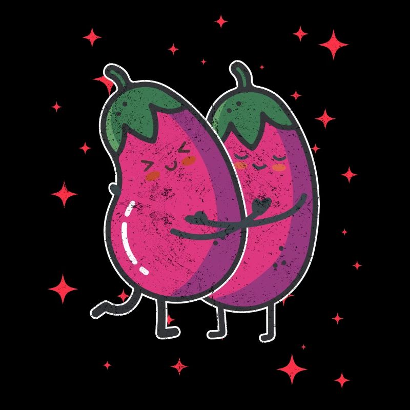 Cute Eggplant Couple Hugging Eggplant Fruit
