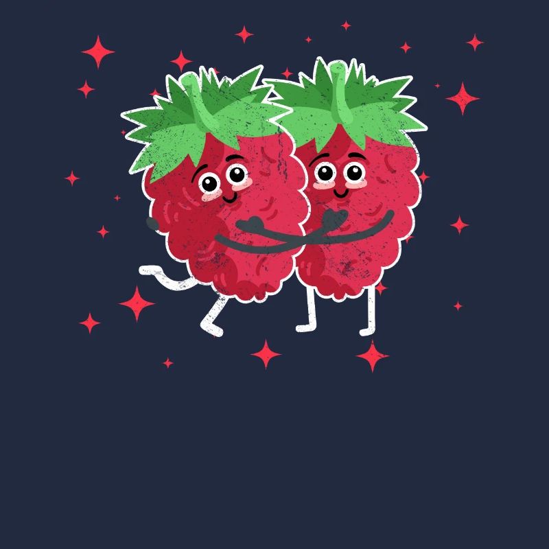 Couple mignon de framboise étreignant le fruit de la framboise