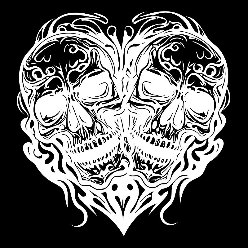 Two Skulls Heart Tattoo Tribal Style