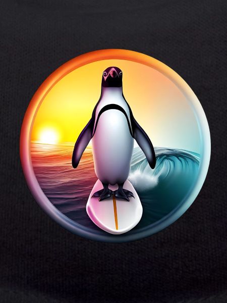 Penguin Surfer Sunset