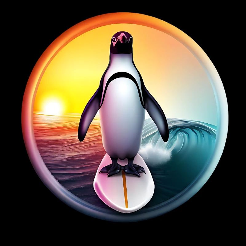 Penguin Surfer Coucher de soleil