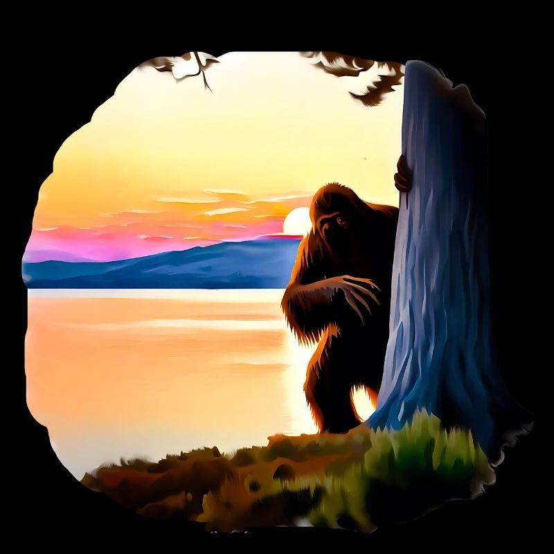 Bigfoot au lac au coucher du soleil
