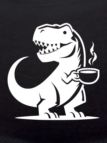 Koffein Dinosaurier T-Rex mit Kaffeetasse