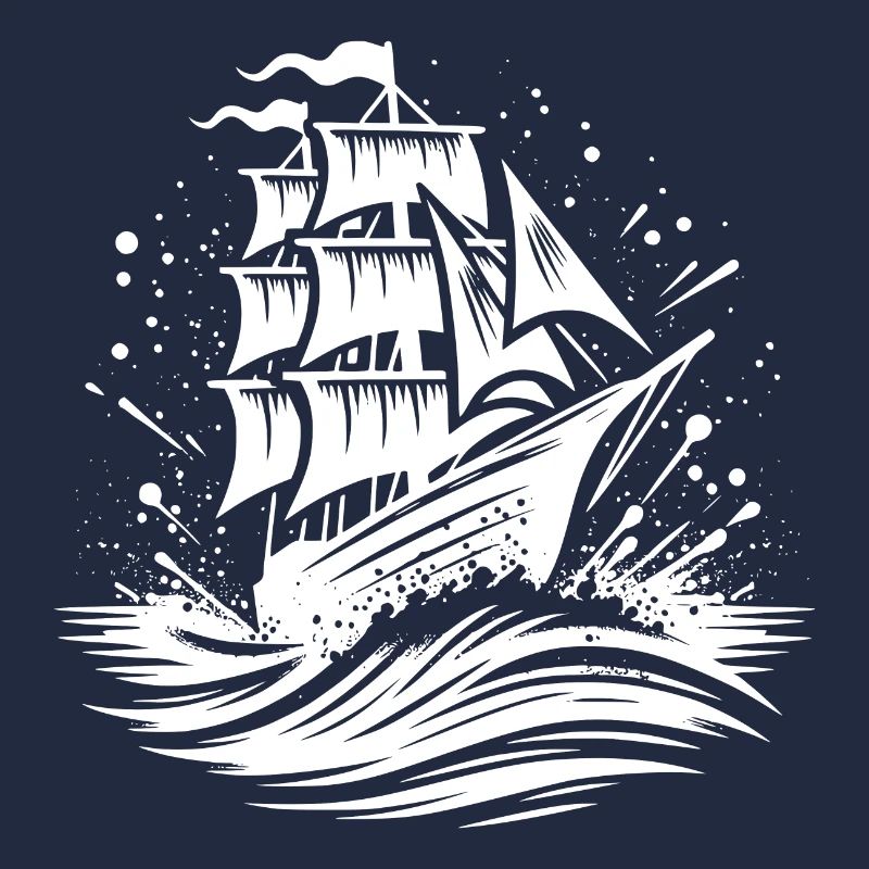 Altes Segelschiff in schwerer See mit Wellen