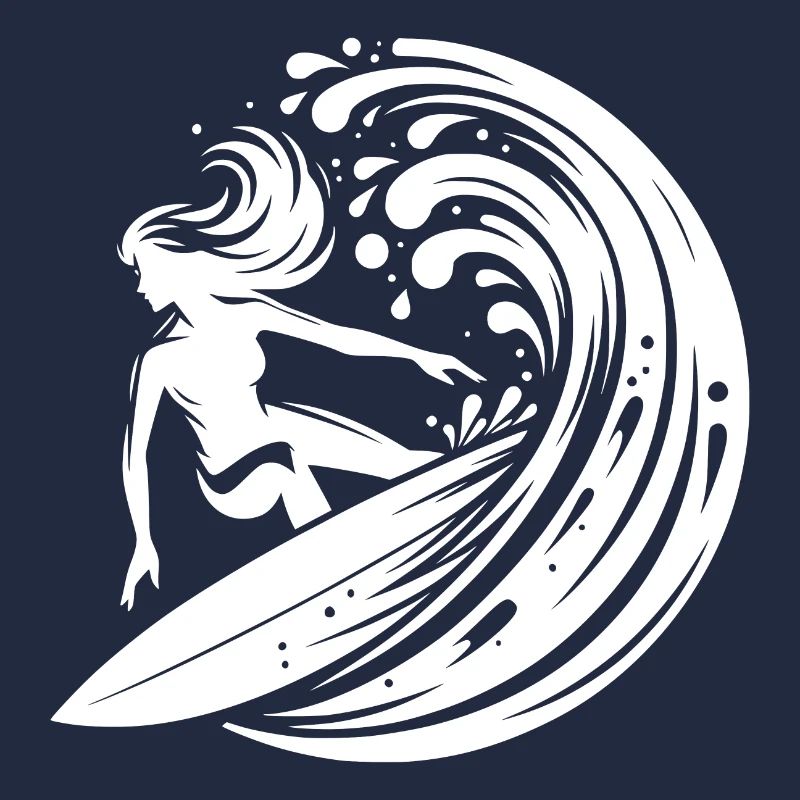 Jolie surfeuse surfant sur une grosse vague