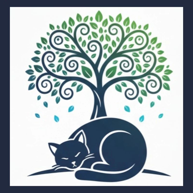 Sleeper cat under tree swirl