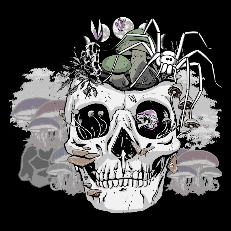 Horror Halloween Spider Skull Autumn Mushrooms
