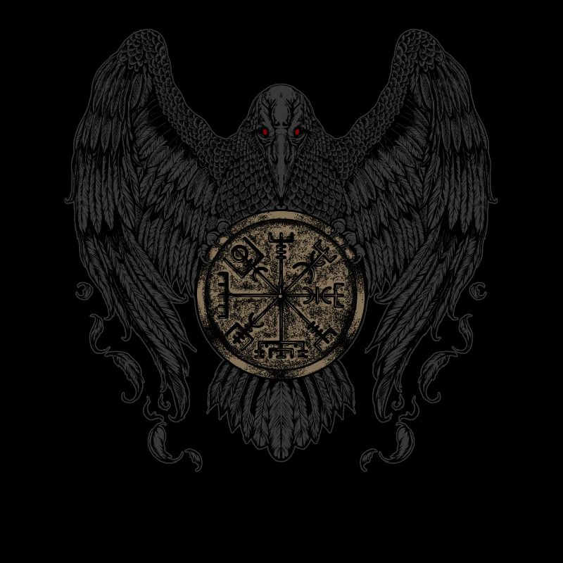 Krähe mit Futhark und Vegvisir