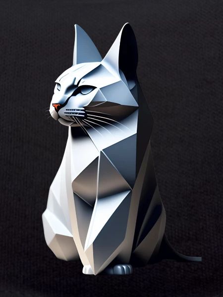 Chat gris profil origami,