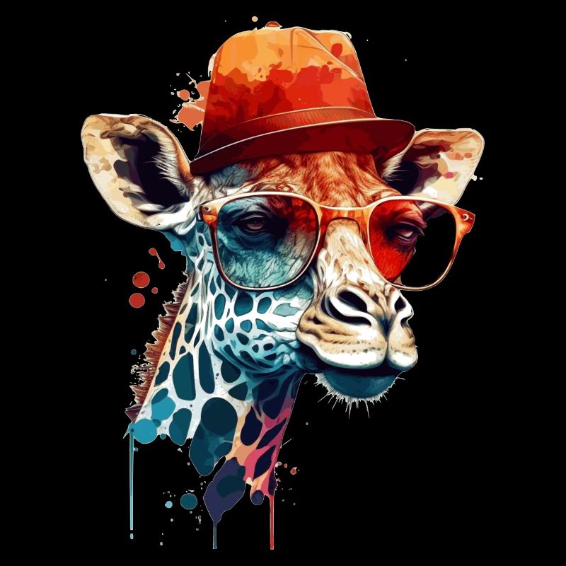 Giraffe head with glasses and hat as vector design