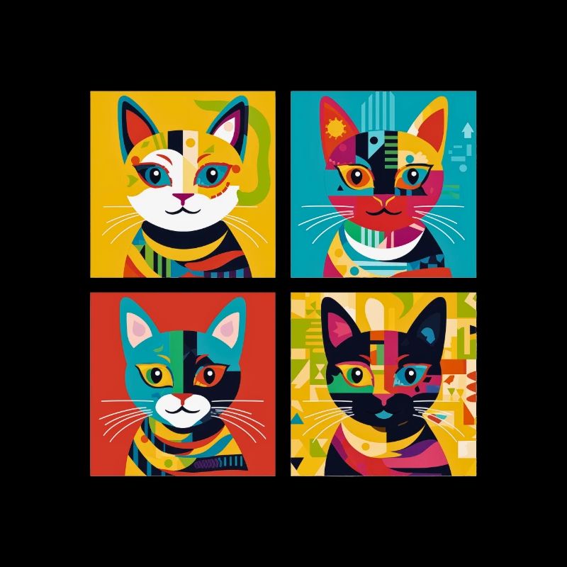 Pop Art Grid Cat Tee: A Quartet of Artistic Styles