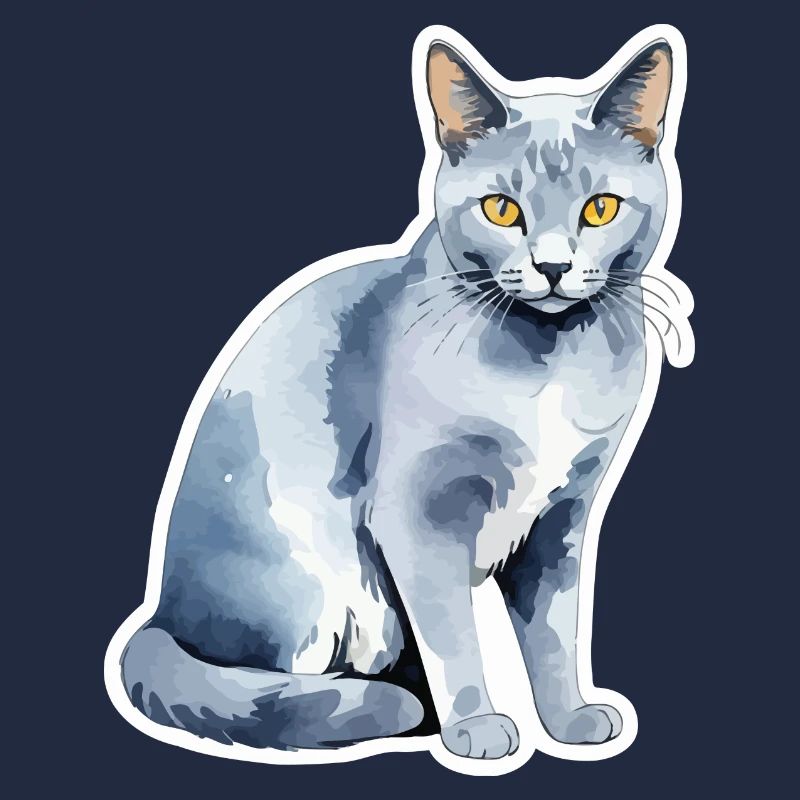 Chat bleu russe Aquarelle