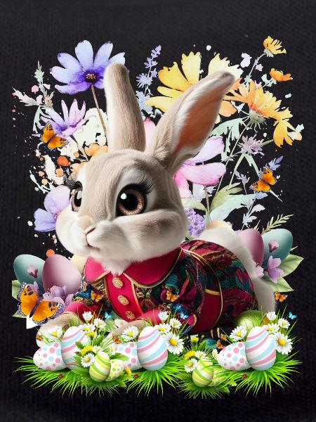 Osterhase im Blumenfeld