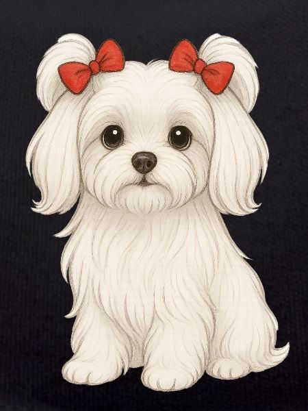 Maltese dog with red bows